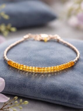 Natural Orange Sapphire Bracelet Sterling Silver and Pure Silver , 7.08" - 7.6"